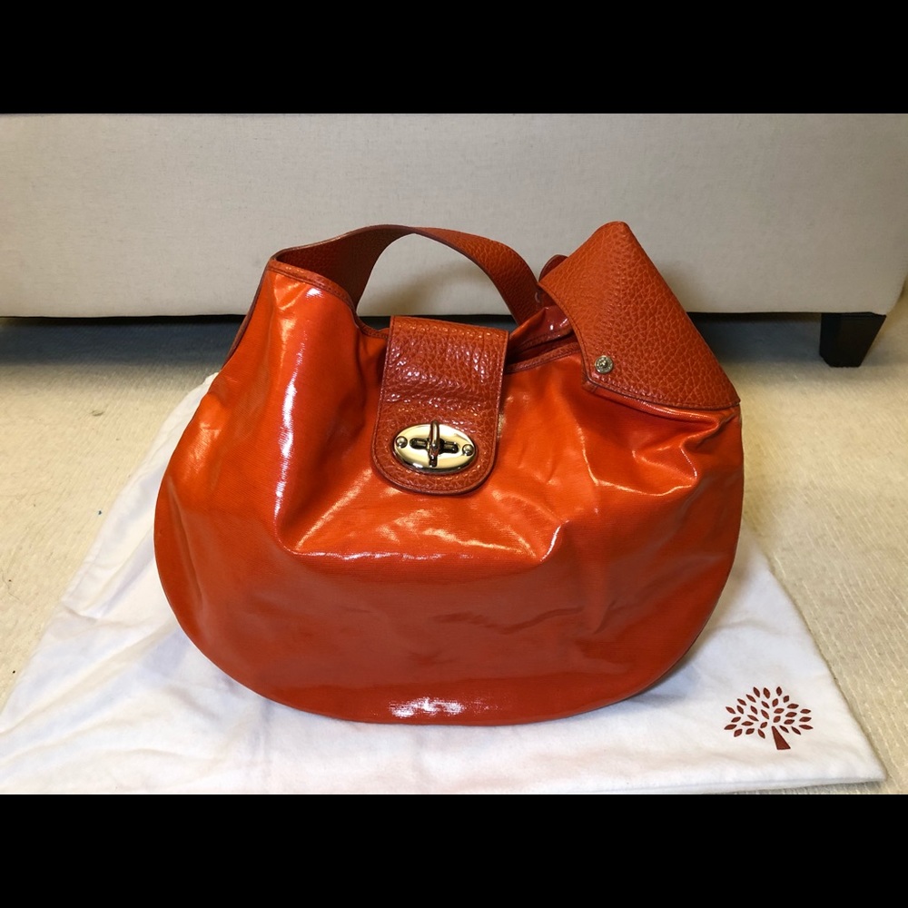Mulberry Orange Patent Leather Large Hobo Bag